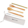 Bamboo Cutlery Set with Straw in Canvas Pouch - Image 2