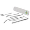 Stainless Steel Cutlery Set with Straw in Wheat Case - Image 2